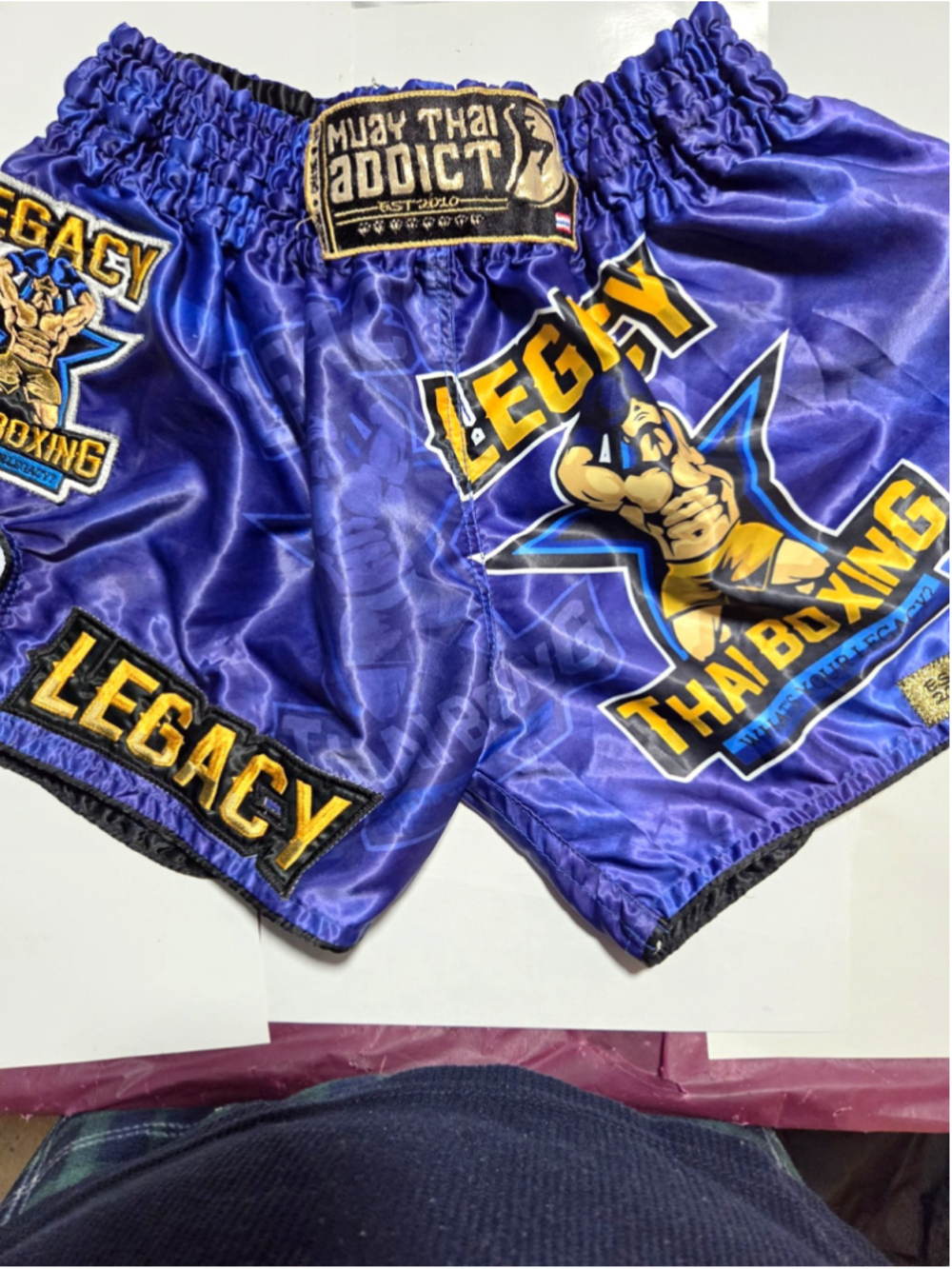 Muay Thai Addict Legacy Thai Boxing Shorts Purple Gold Size Large MMA Kickboxing